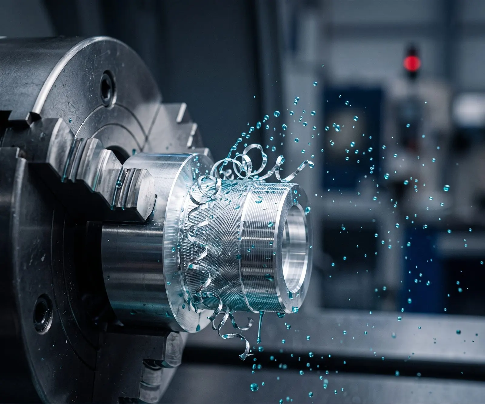 CNC-Drehmaschine in Produktion, mit Signalleuchte ausgerüstet